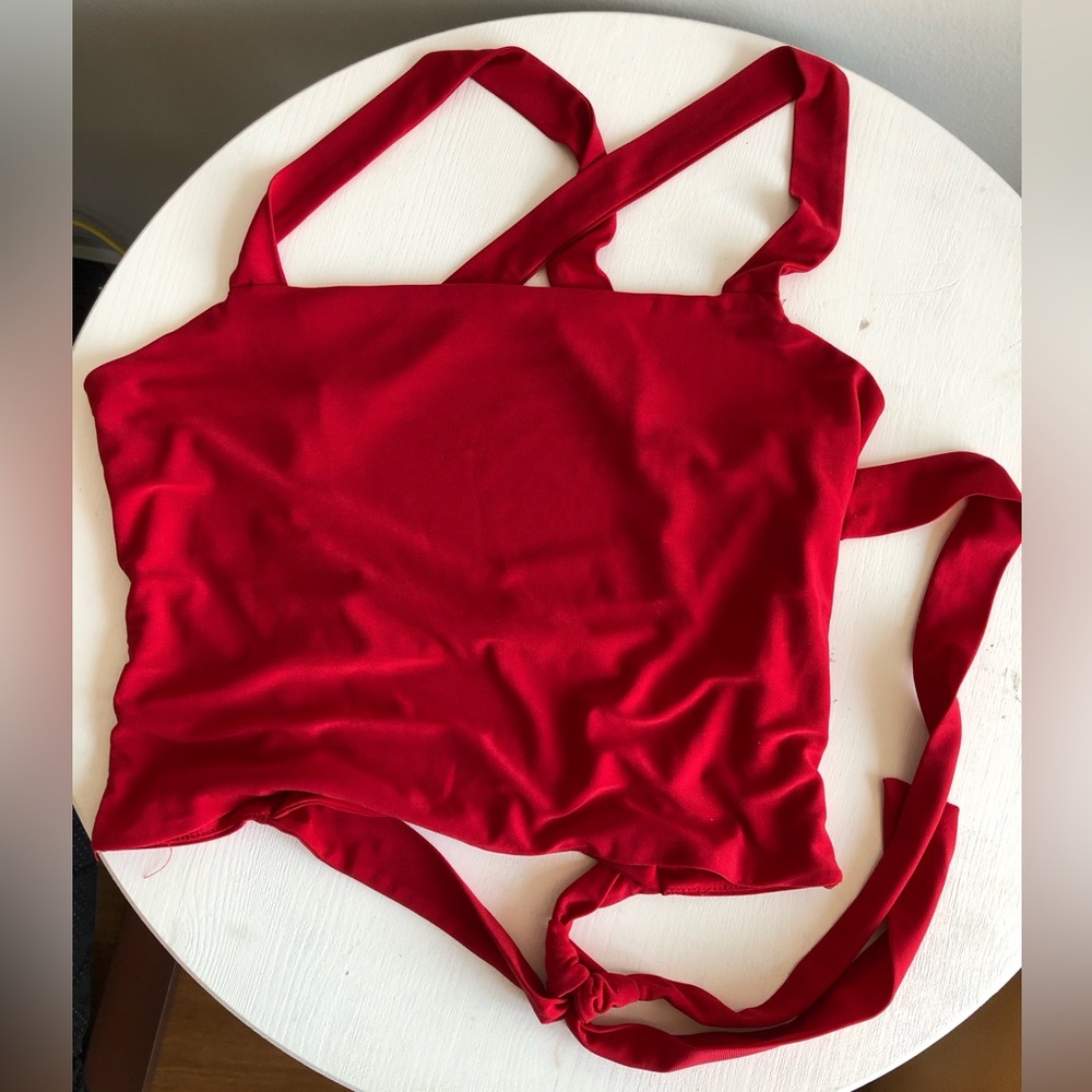 Meraki red crop top that cross crosses in the back size L Large - Picture 3 of 9